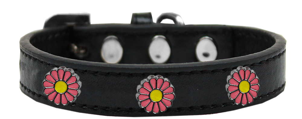 Pink Daisy Widget Dog Collar Black Size 14